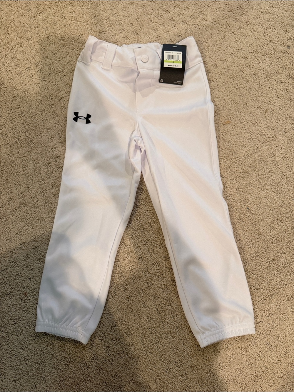 Under Armour White Kids' Athletic Sweatpants with Black Logo